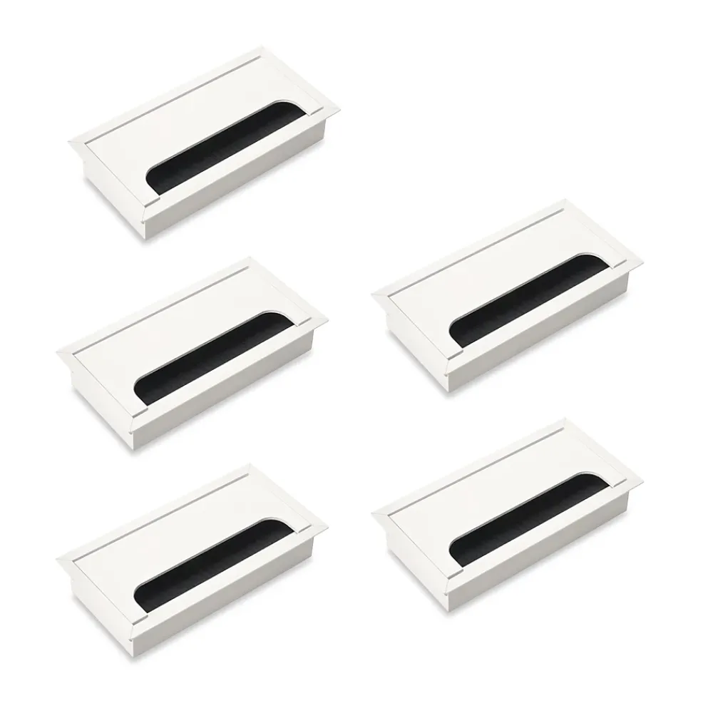 Emuca Lot de 5 Passe-câbles pour tables Quadrum, rectangulaires, 159x80mm, à encastrer, Aluminium, Peint en blanc