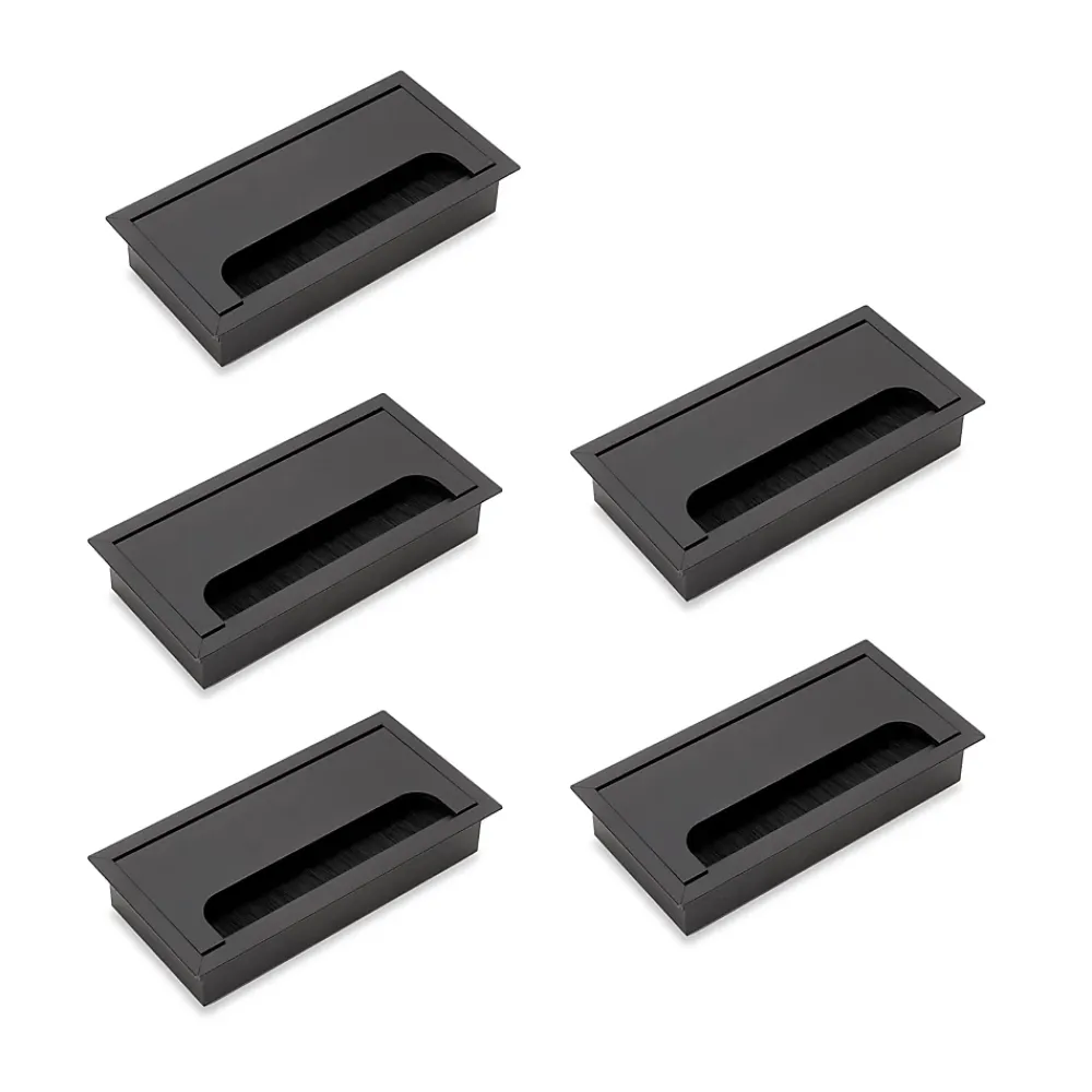 Emuca Lot de 5 Passe-câbles pour tables Quadrum, rectangulaires, 159x80mm, à encastrer, Aluminium, Peint en noir