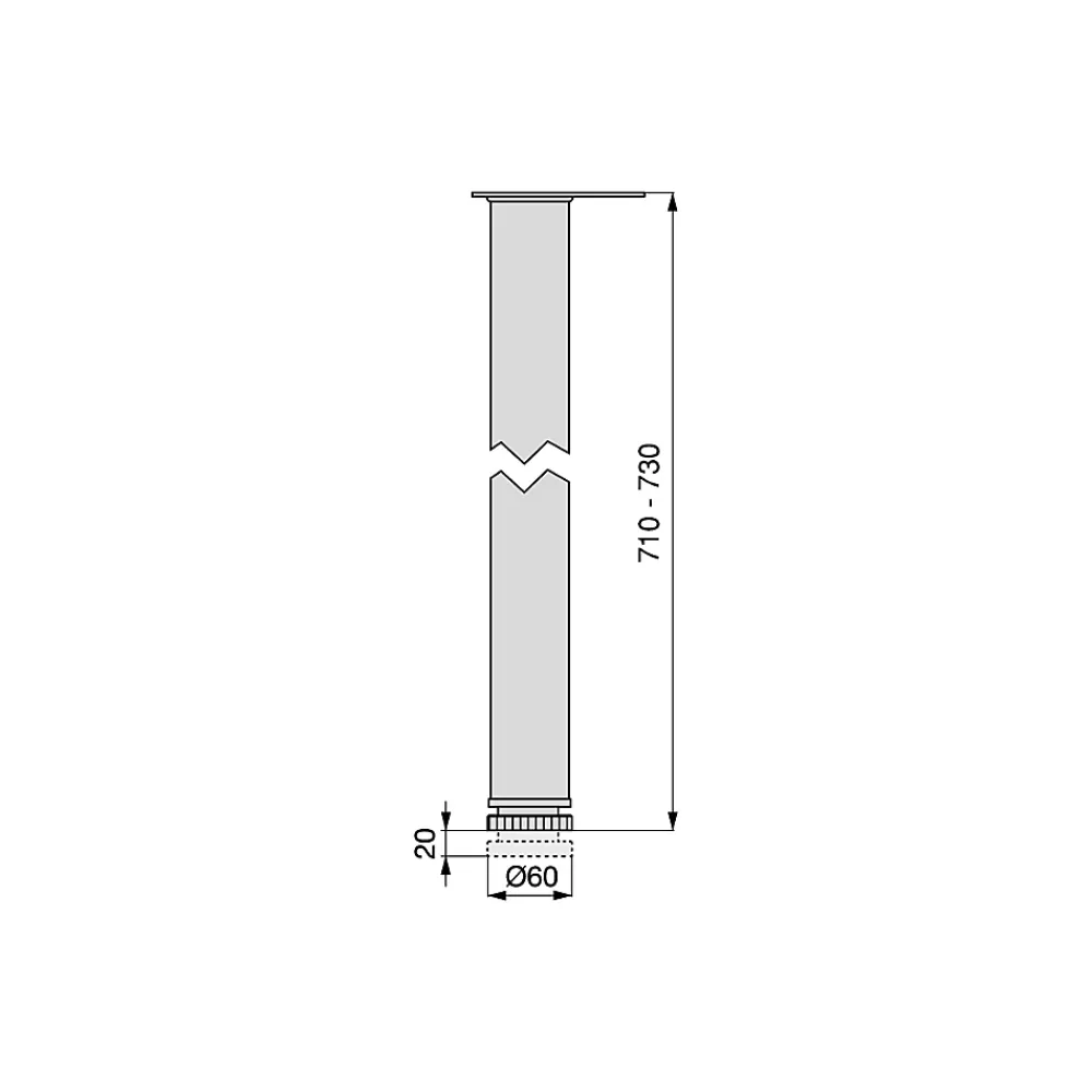 Emuca Pied De Meuble-Lot de 4 pieds de table, diamètre 60mm, H 710mm, Acier, Chromé