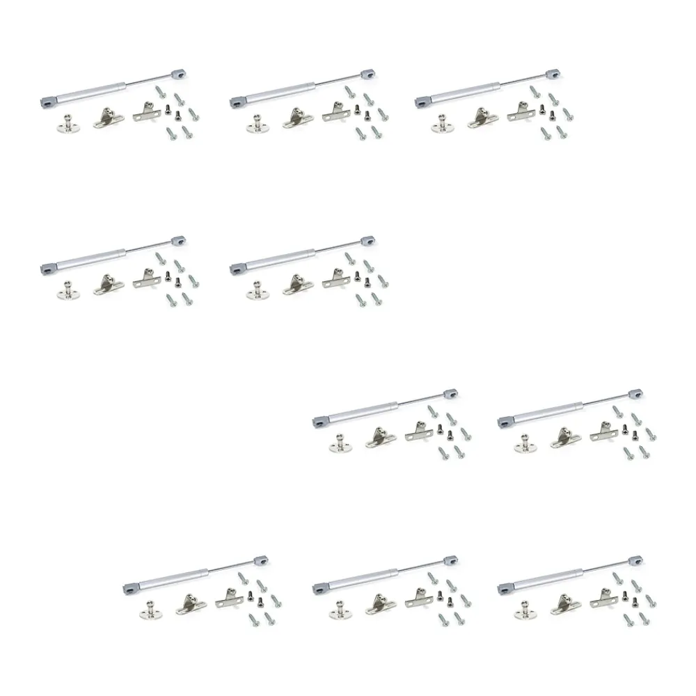 Emuca Lot de 10 pistons pour portes Relevable H, 5kg, course 100mm, avec loquets, acier et plastique, gris métallisé