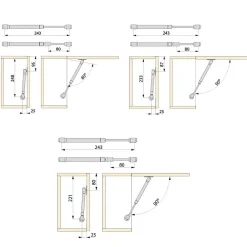 Emuca Lot de 10 pistons pour portes Relevable H, 5kg, course 100mm, avec loquets, acier et plastique, gris métallisé