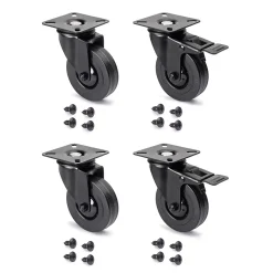 Emuca Pied De Meuble-Lot de 4 roulettes Black avec plétine de montage, diamètre 75mm, Plastique et Acier, Noir