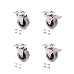 Emuca Pied De Meuble-Lot de 4 roulettes Slip avec plétine de montage, diamètre 50mm, Acier et Plastique, Gris Plastique