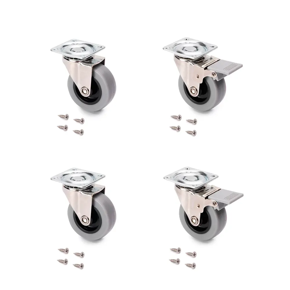 Emuca Pied De Meuble-Lot de 4 roulettes Slip avec plétine de montage, diamètre 50mm, Acier et Plastique, Gris Plastique