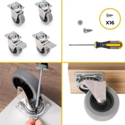 Emuca Pied De Meuble-Lot de 4 roulettes Slip avec plétine de montage, diamètre 50mm, Acier et Plastique, Gris Plastique