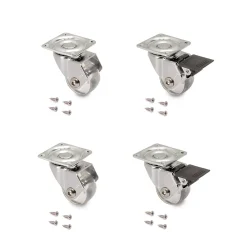 Emuca Pied De Meuble-Lot de 4 roulettes transparentes Slip 3 avec plétine de montage, diamètre 35mm, Acier et Plastique