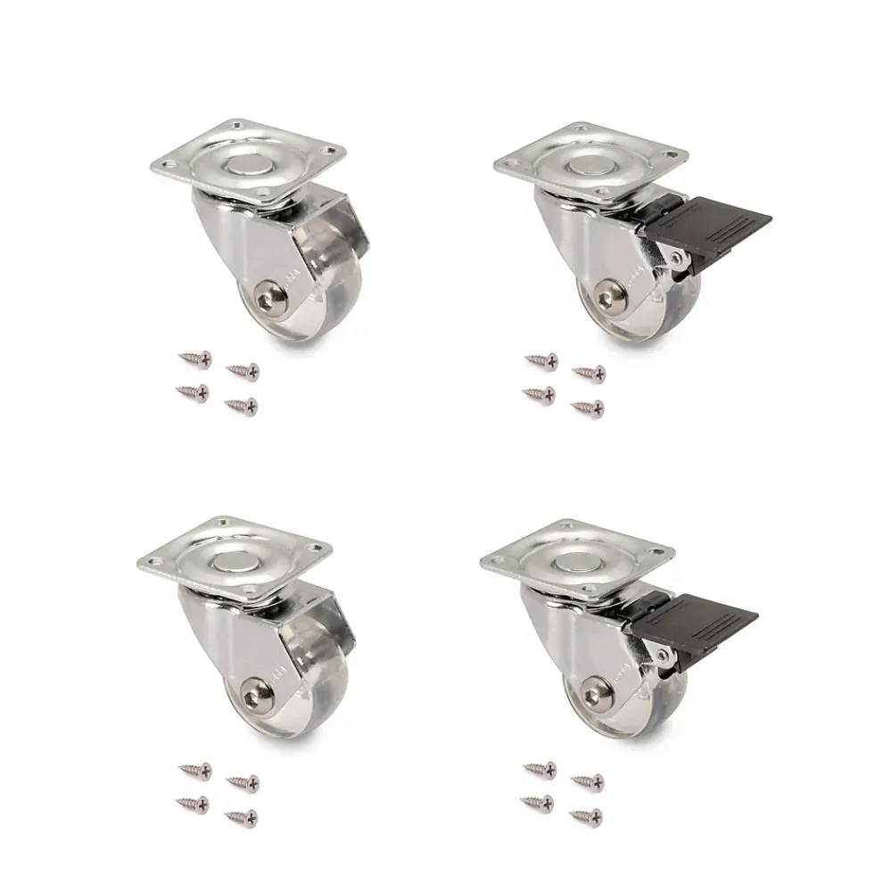 Emuca Pied De Meuble-Lot de 4 roulettes transparentes Slip 3 avec plétine de montage, diamètre 35mm, Acier et Plastique