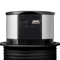 Emuca Boîte De Dérivation-Multiconnecteur Vertikal Push diamètre 100mm, 3 prises de type Schuko, 1 USB type A, 1 USB type C, Acier et Plastique, Peint