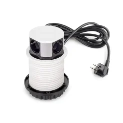 Emuca Boîte De Dérivation-Multiconnecteur Vertikal Push diamètre 100mm, 3 prises de type Schuko, 1 USB type A, 1 USB type C, Acier et Plastique, Peint