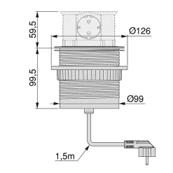 Emuca Boîte De Dérivation-Multiconnecteur Vertikal Push diamètre 100mm, 3 prises de type Schuko, 1 USB type A, 1 USB type C, Acier et Plastique, Peint