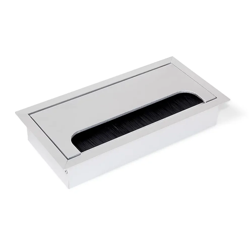 Emuca Range-Fil Et Cache-Fil|Range-Fil Et Cache-Fil-Passe-cables pour table Quadrum, rectangulaire, 159x80mm, à encastrer, Aluminium, anodisé mat