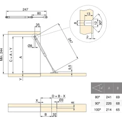 Emuca Charnière D'Ameublement-Piston de porte relevable Thin, diamètre 12mm, avec loquets, 10kg, acier et plastique, nickelé mat