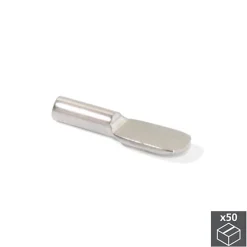Emuca Equerre De Fixation-Support pour étagères en bois, cuillère, D. 5 mm, Acier, Nickelé, 50 ut.-