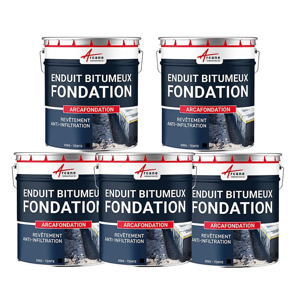 Arcane Industries Enduit bitumineux pour Fondations Murs enterrés - ARCAFONDATION. Noir - Offre Spéciale : 5 x 20KG -