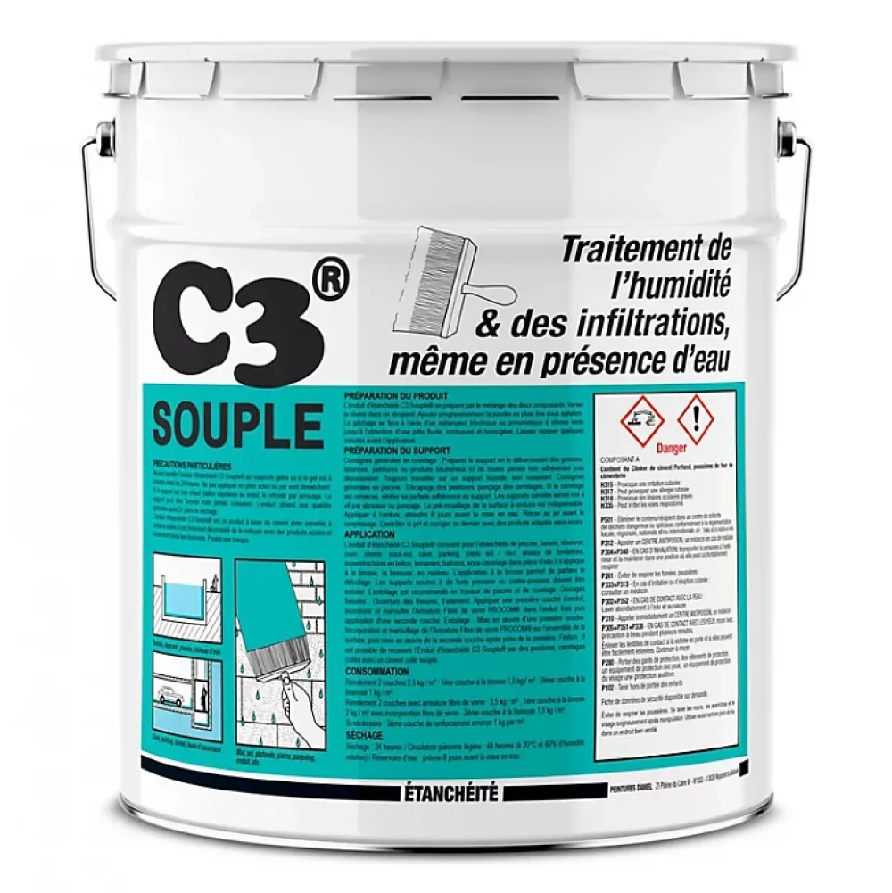 Procom Enduit de cuvelage C3 enduit ciment étanchéité hydrofuge béton -17,5 Kg-Gris