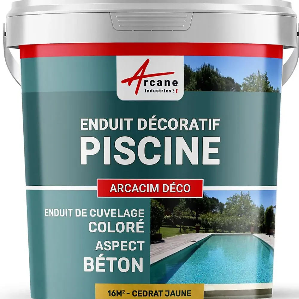 Arcane Industries Etanchéité Des Fondations-ENDUIT DE CUVELAGE PISCINE FINITION BETON CIRE - ARCACIM DECO Cédrat Jaune - 16 m² -
