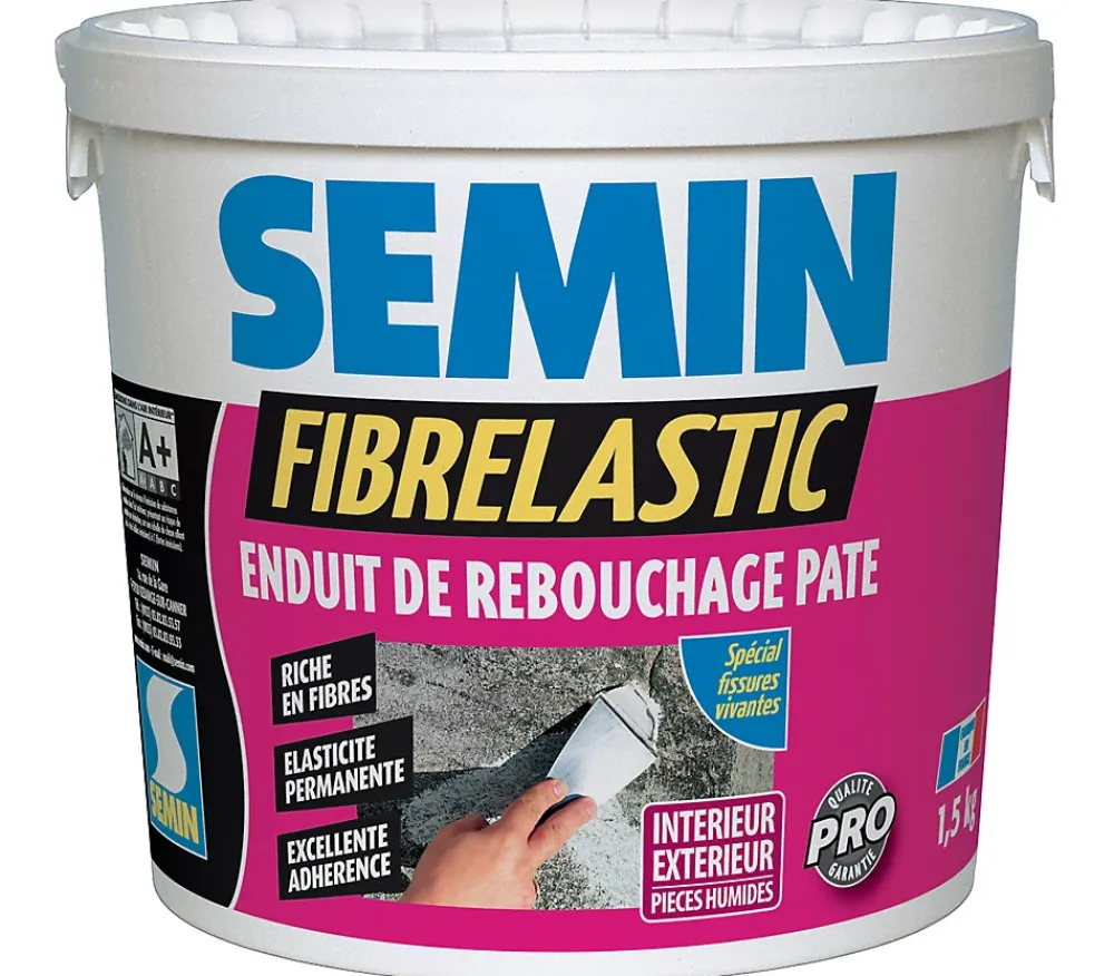 Semin Mastic, Cartouche Joint Et Silicone-Enduit de Rebouchage Fibrelastic , Fissures Vivantes, 1,5 kg