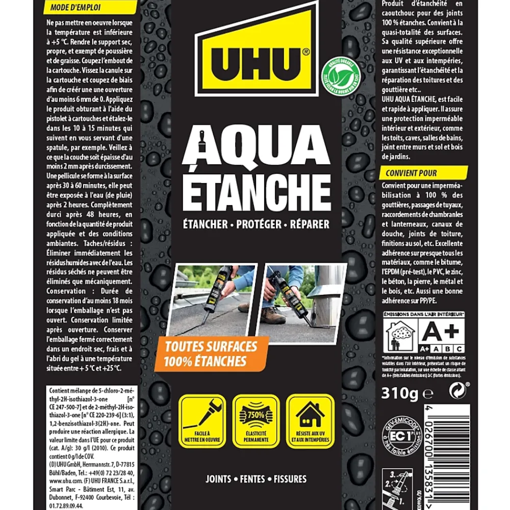 UHU Enduit d'étanchéité noir Aqua étanche cartouche de 310g