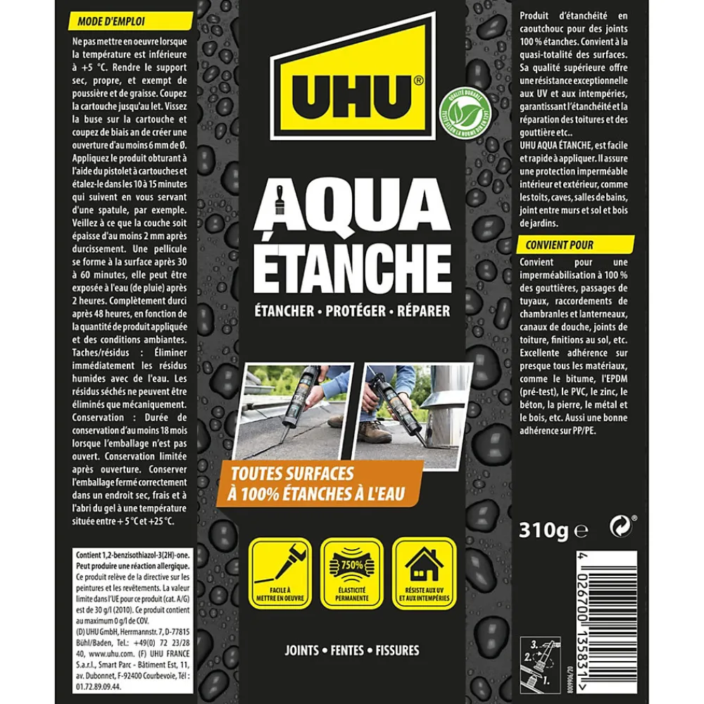 UHU Enduit d'étanchéité noir Aqua étanche cartouche de 310g