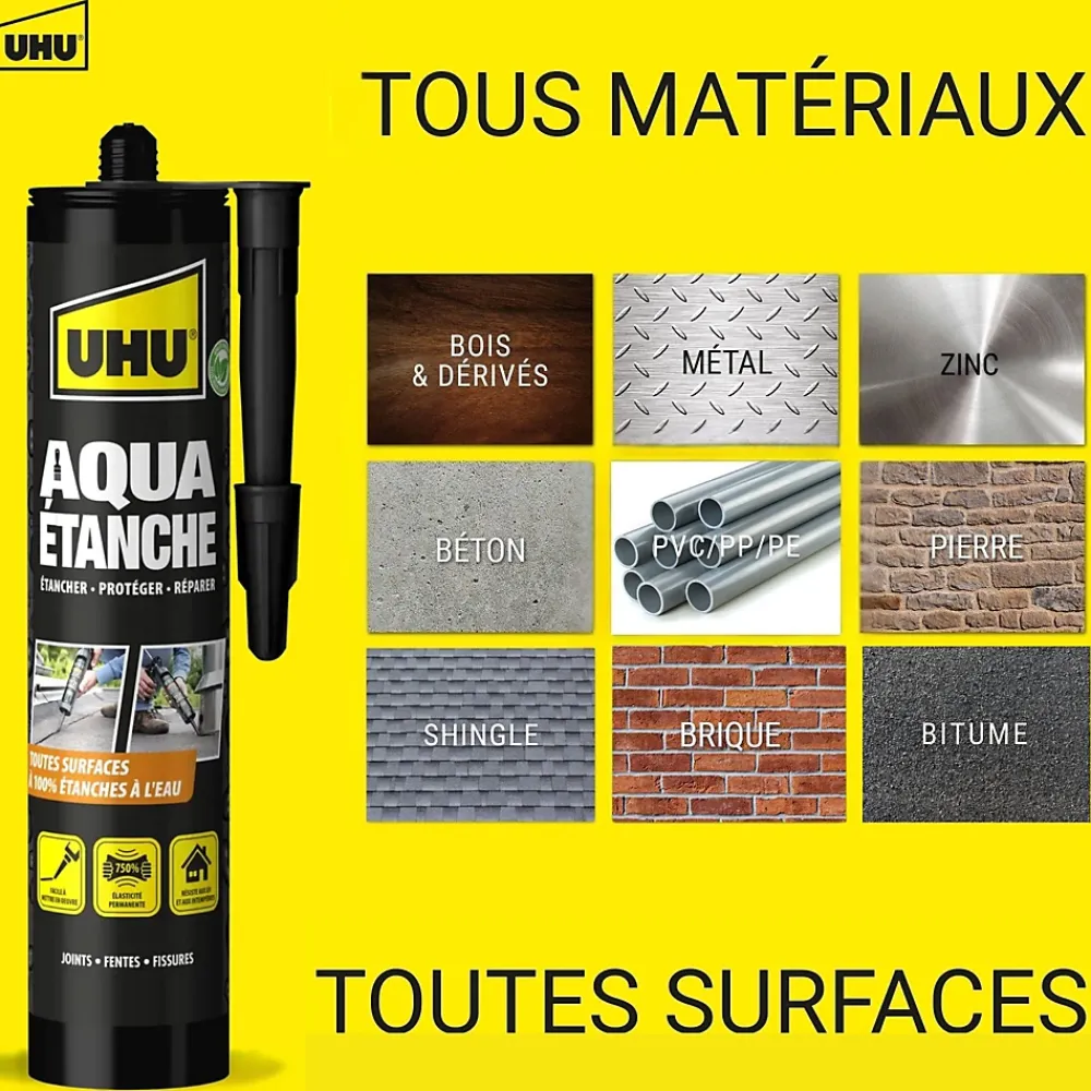 UHU Enduit d'étanchéité noir Aqua étanche cartouche de 310g