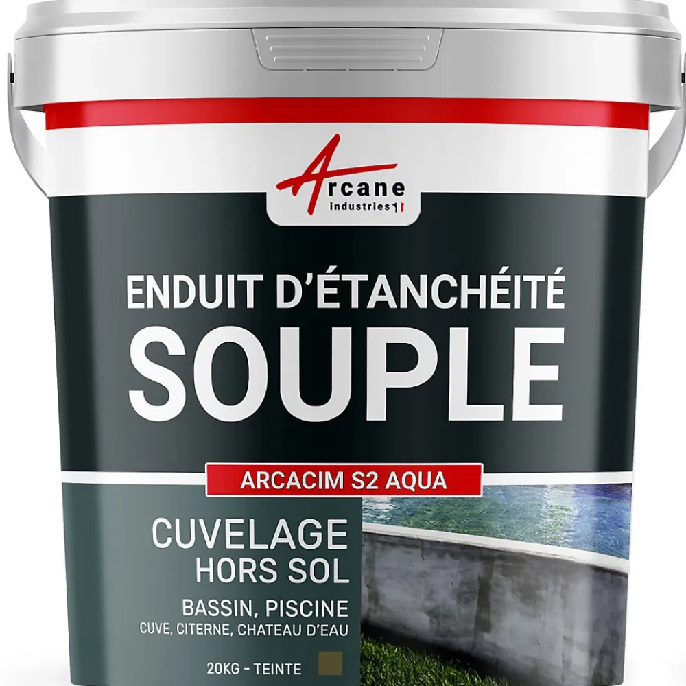 Arcane Industries Enduit d'étanchéité Piscine Cuve Hors Sol - ARCACIM S2 AQUA. Gris Marron Proche - RAL 7013 - 20 kg -