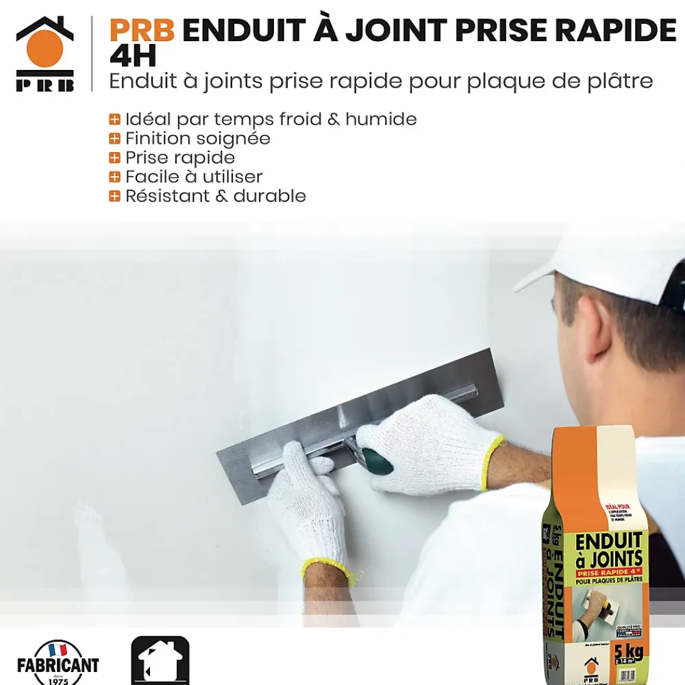 Prb Colle Carrelage-Enduit à Joint Prise Rapide 4h 5kg - Lissage et Finition Ultra-Rapide - Travaux de Rénovation Intérieure