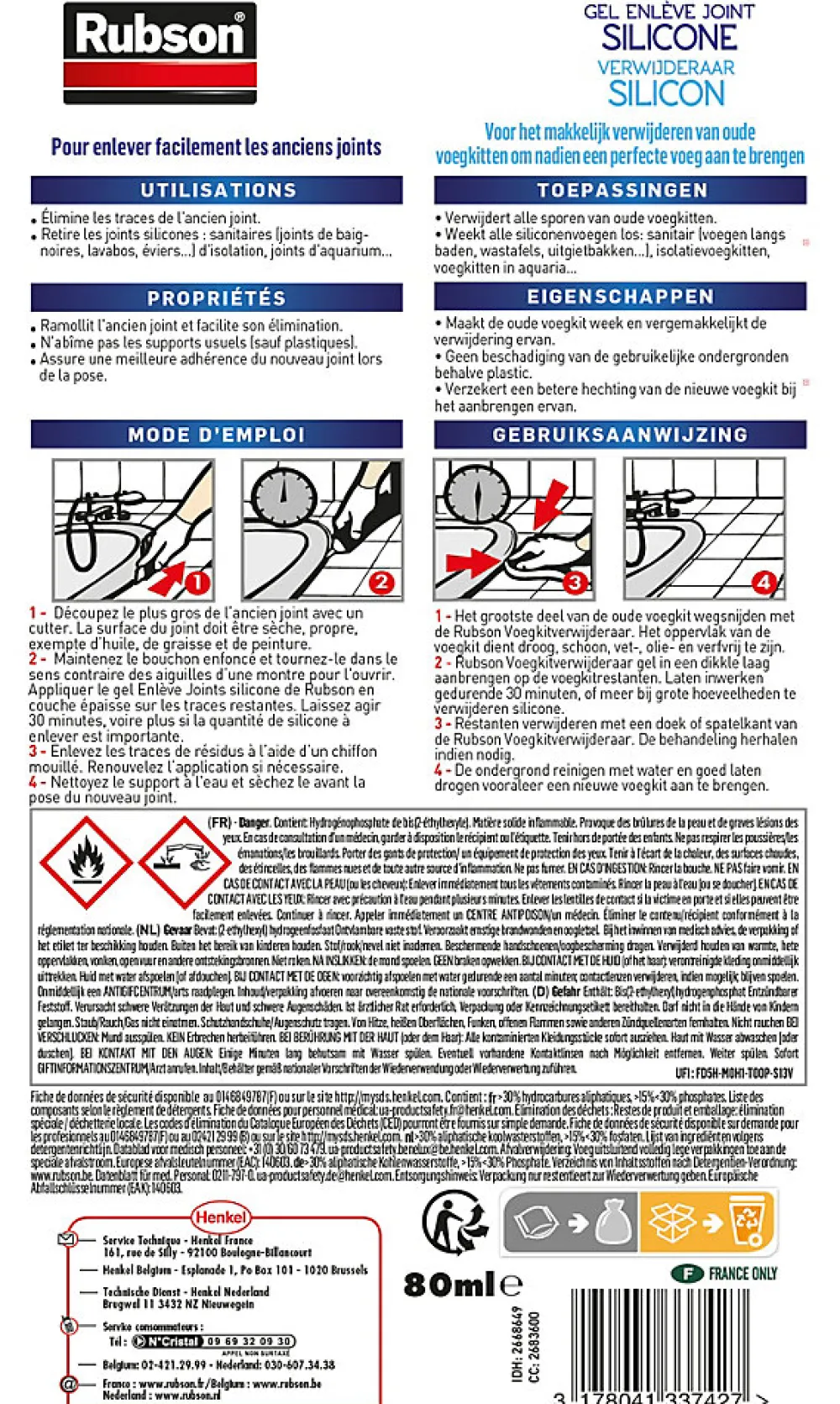 Rubson Mastic, Cartouche Joint Et Silicone-Enlève joints Easy Service tube 80ml