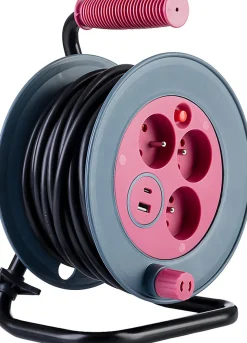 Zenitech Enrouleur bricolage 3 prises + 2 USB-A/C - Rose -