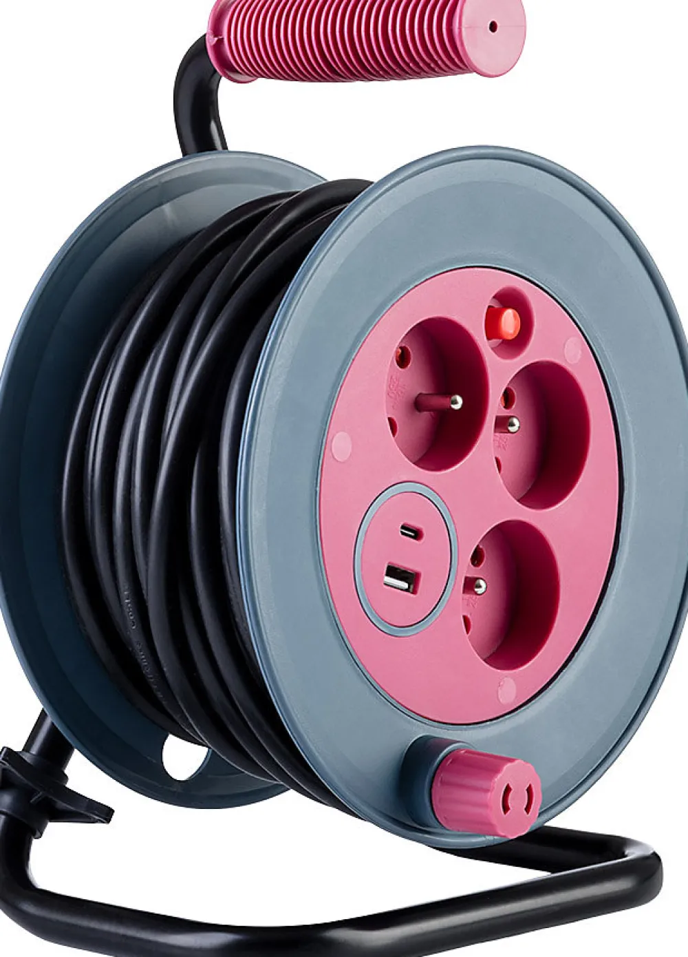 Zenitech Enrouleur bricolage 3 prises + 2 USB-A/C - Rose -
