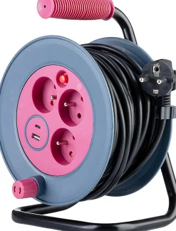 Zenitech Enrouleur bricolage 3 prises + 2 USB-A/C - Rose -