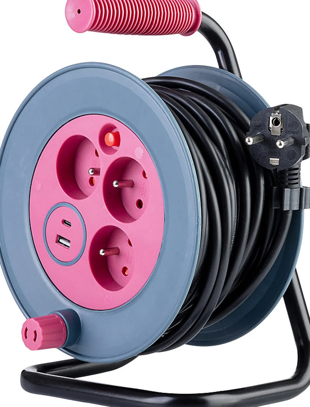 Zenitech Enrouleur bricolage 3 prises + 2 USB-A/C - Rose -