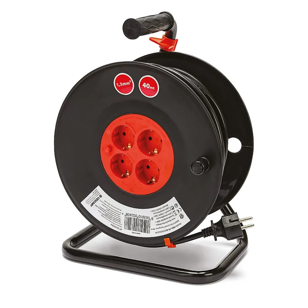 Velamp Enrouleur Électrique-Enrouleur de câble DIY 4 prises Schuko standards, câble H05VV-F3G1.5MM2, 40M ,CE