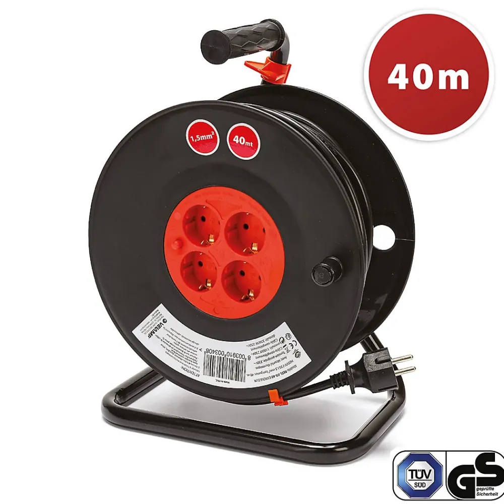 Velamp Enrouleur Électrique-Enrouleur de câble DIY 4 prises Schuko standards, câble H05VV-F3G1.5MM2, 40M ,CE