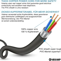 Velamp Enrouleur Électrique-Enrouleur de câble DIY 4 prises Schuko standards, câble H05VV-F3G1.5MM2, 40M ,CE