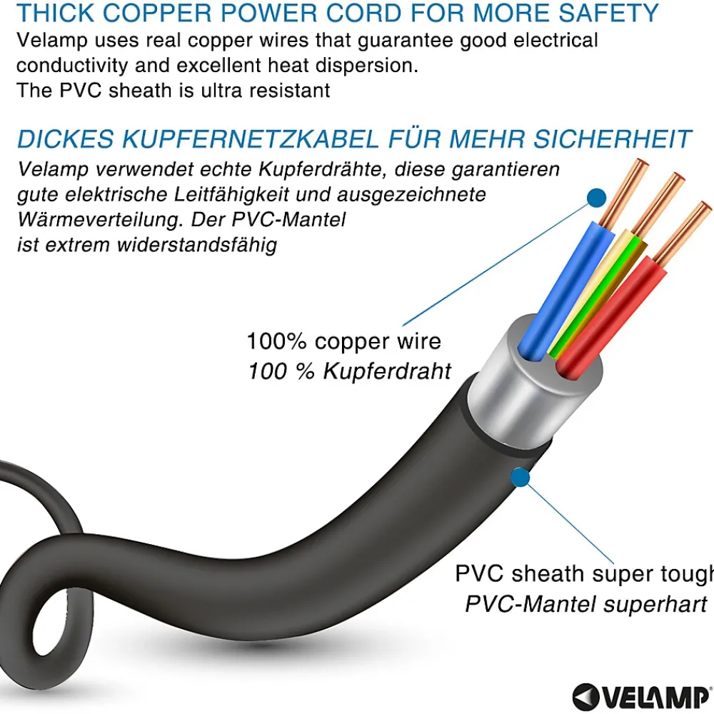 Velamp Enrouleur Électrique-Enrouleur de câble DIY 4 prises Schuko standards, câble H05VV-F3G1.5MM2, 40M ,CE