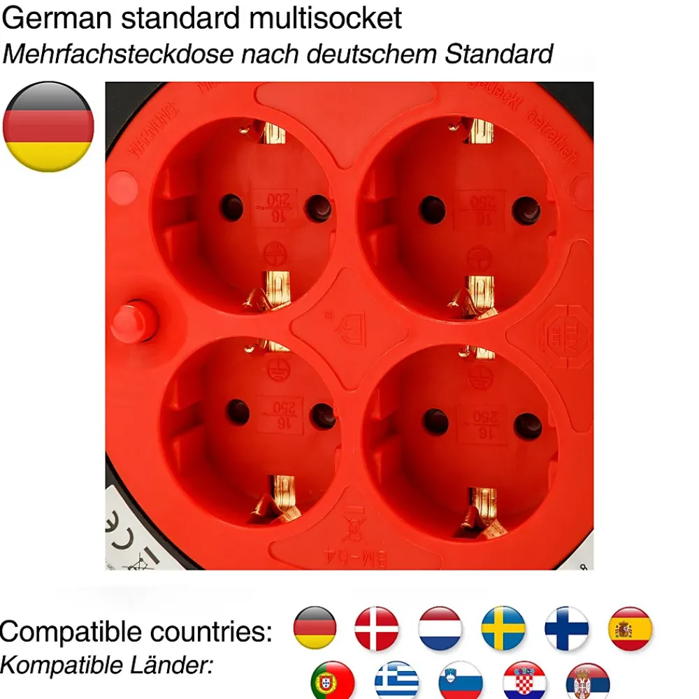 Velamp Enrouleur Électrique-Enrouleur de câble DIY 4 prises Schuko standards, câble H05VV-F3G1.5MM2, 40M ,CE