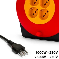 Velamp Enrouleur de câble domestique 4 prises, câble H05VV-F3G1.0MM2, 10M, CE