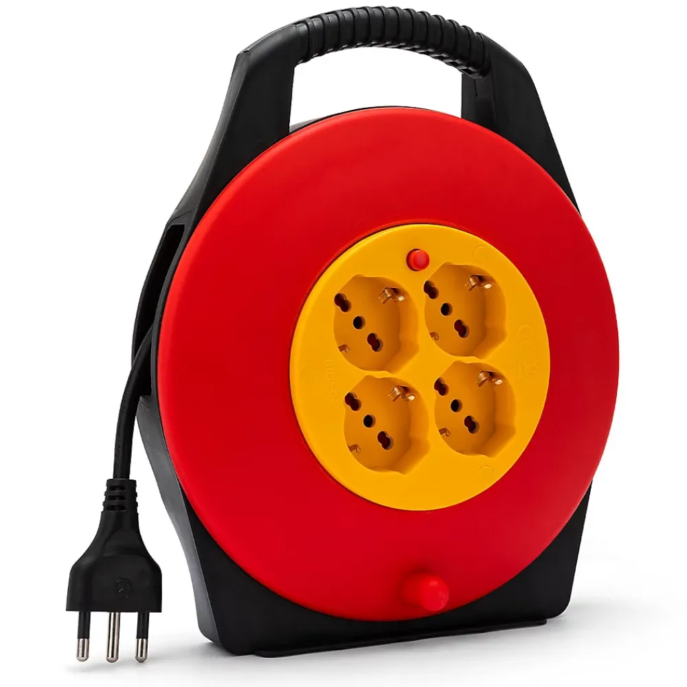 Velamp Enrouleur de câble domestique 4 prises, câble H05VV-F3G1.0MM2, 10M, CE