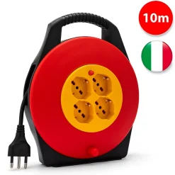 Velamp Enrouleur de câble domestique 4 prises, câble H05VV-F3G1.0MM2, 10M, CE