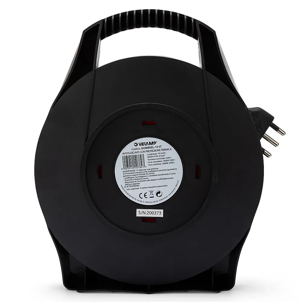 Velamp Enrouleur de câble domestique 4 prises, câble H05VV-F3G1.0MM2, 10M, CE