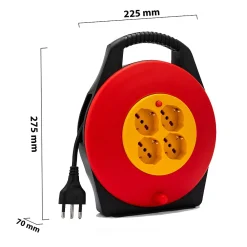 Velamp Enrouleur de câble domestique 4 prises, câble H05VV-F3G1.0MM2, 10M, CE