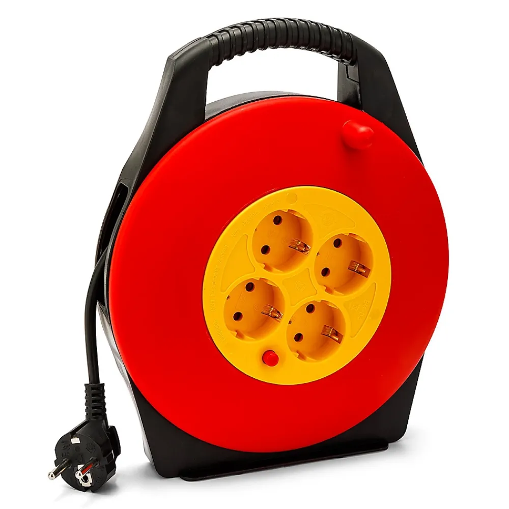 Velamp Enrouleur de câble domestique 4 prises Schuko standards, câble H05VV-F3G1.0MM2, 10M ,CE