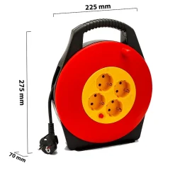 Velamp Enrouleur de câble domestique 4 prises Schuko standards, câble H05VV-F3G1.0MM2, 10M ,CE