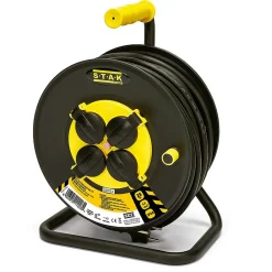 Velamp Enrouleur de câble électrique professionnel, 4 prises et prise Schuko, H07RN-F3G2.5MM2, 25M , GS (TUV)- IP44.