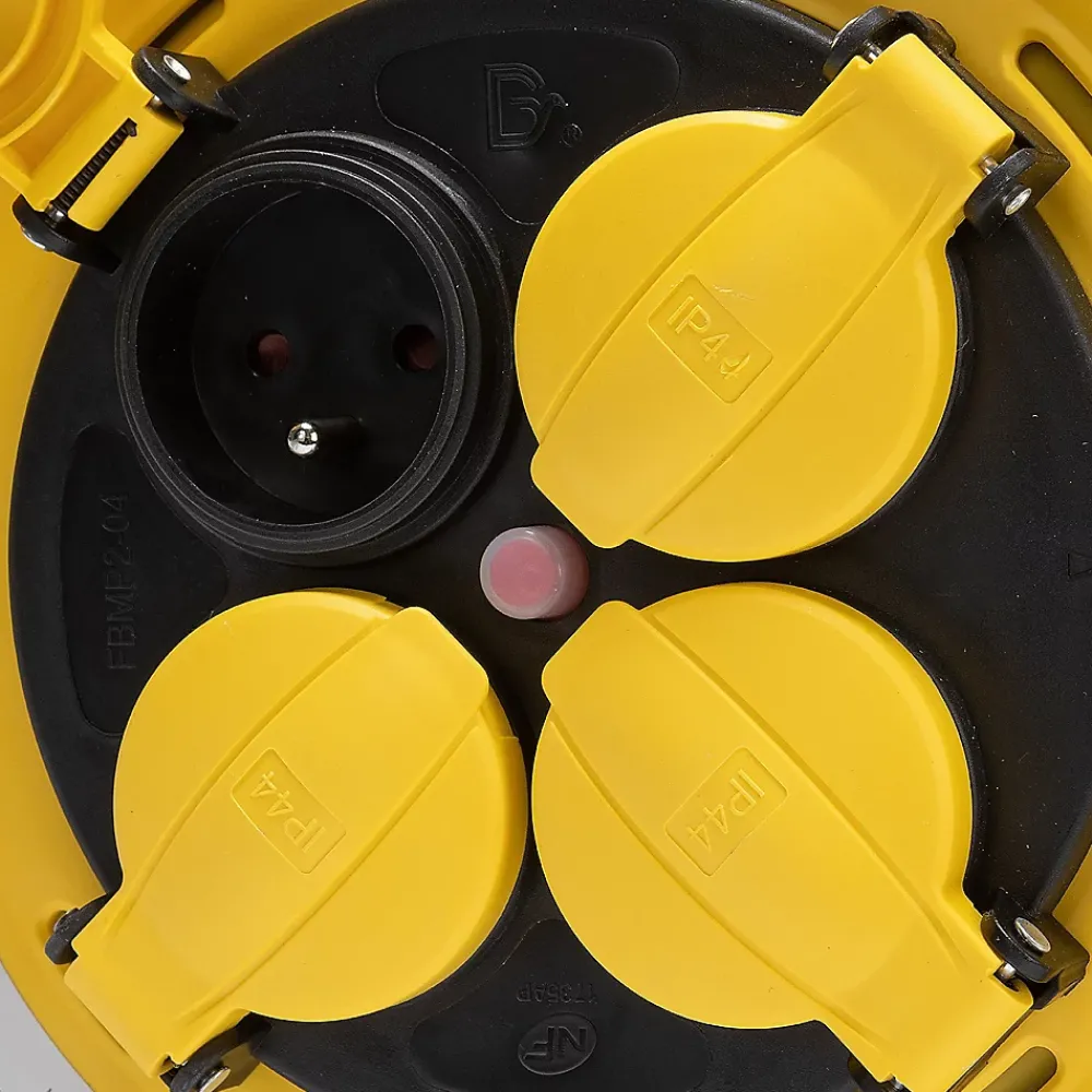 Velamp Enrouleur de chantier, 4 prises, 3G2.5, 40 mètres , NF, IP44. Platine fixe et guide cable