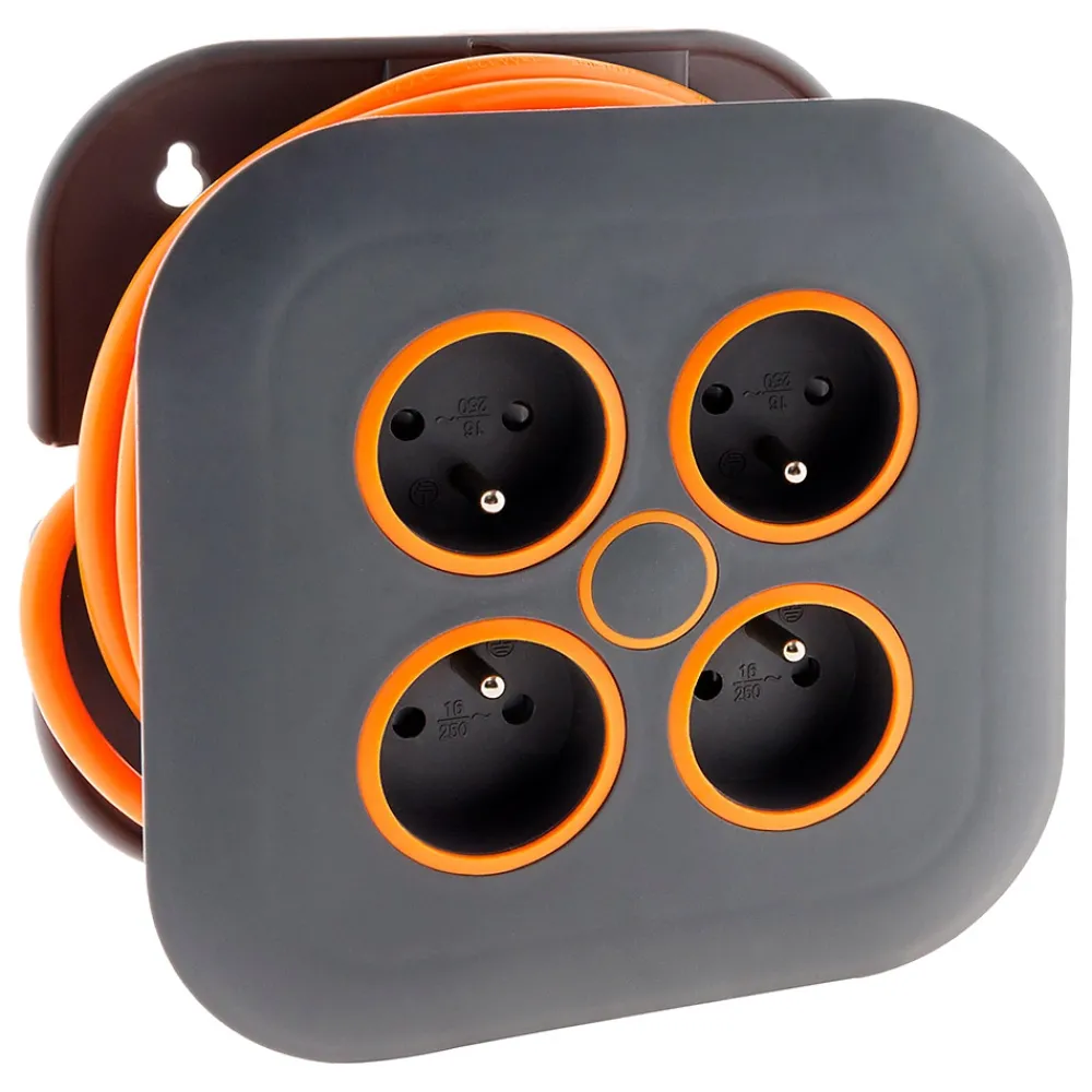 Zenitech Enrouleur domestique 4x2P+T - 7m orange