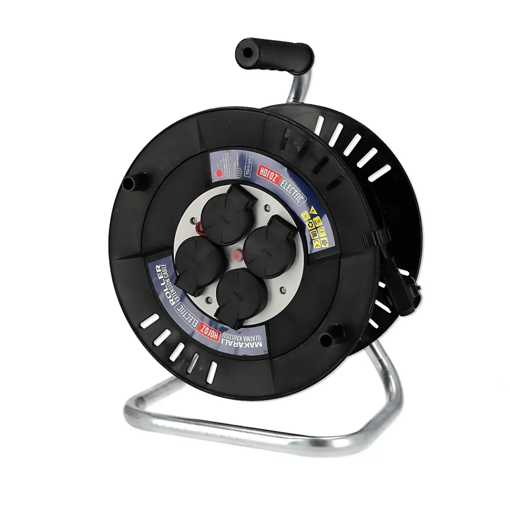 Horoz Electric Enrouleur Électrique-Enrouleur électrique 20 m, 4 prises, type E, 3x1,5 mm², IP44 - rallonge pour jardin et atelier HOROZ