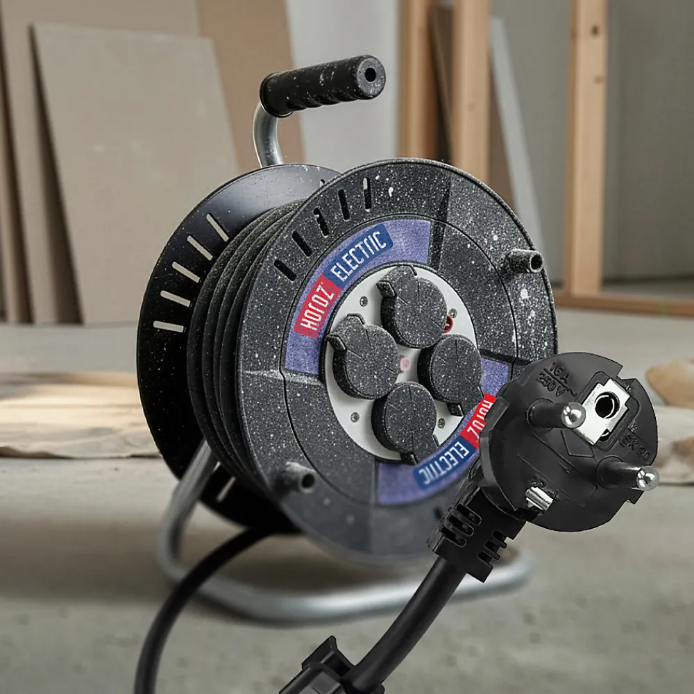 Horoz Electric Enrouleur Électrique-Enrouleur électrique 20 m, 4 prises, type E, 3x1,5 mm², IP44 - rallonge pour jardin et atelier HOROZ
