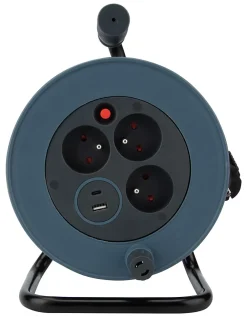 Zenitech Enrouleur Électrique-Enrouleur 12m 3 prises + 2USB - gris -