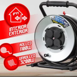 I-Watts Pro Rallonge Électrique-Enrouleur 4 prises-h07rn-3g2.5MM²-25M - Acier galvanisé -